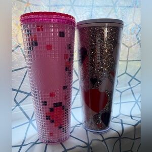 Starbucks Pink Textured and Glitter Heart Tumblers